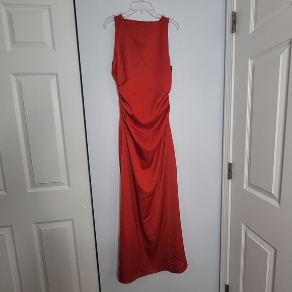 SOLD - NWT Commense Red Satin Open Cross Back Cowl Neck Long Maxi Dress - Picture 5 of 11